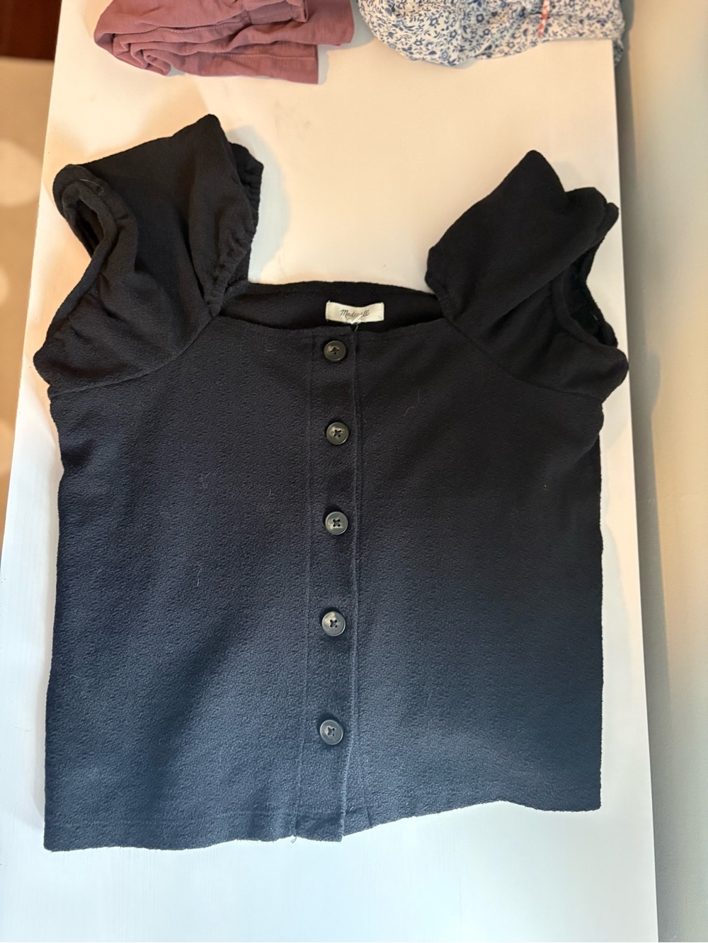 Madewell Black Button-Front Puff Sleeve Top